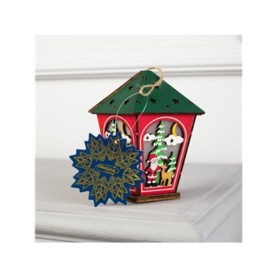 Ёлочная игрушка «Фонарь с Дедом Морозом», 12×8×8 см, 1 LED, от батареек, свечение тёплое белое