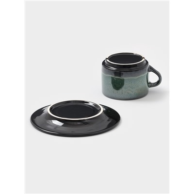 Чайная пара Хорекс Verde notte, чашка 200 мл, блюдце d=15.5 см, фарфор, чёрная, зелёная