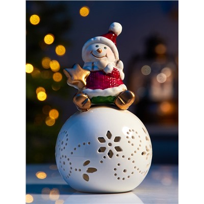 Светодиодная фигура «Снеговик на шаре», 13.2×8.8×8.8 см, 1 LED, керамика, от батареек LR44×3, тёплый белый свет