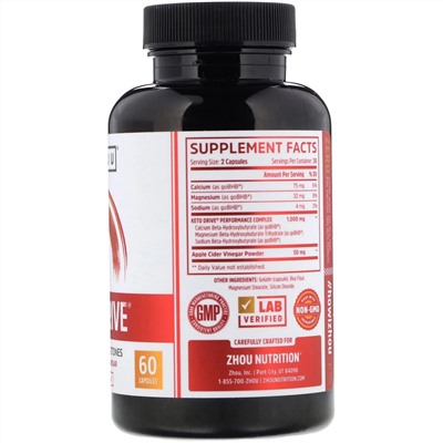 Zhou Nutrition, Keto Drive, экзогенные кетоны BHB, 60 капсул