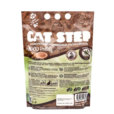 Наполнитель комкующийся растительный Wood Pellets, 5 л, CAT STEP