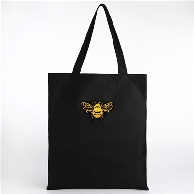 Шопер текстильный с вышивкой BEE, 40×35 см, чёрный