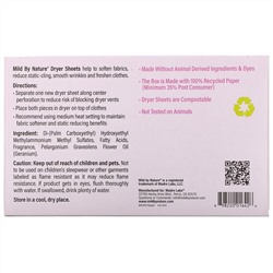 Mild By Nature, Салфетки с пропиткой антистатиком, с запахом герани, биоразлагаемые, 40 шт.