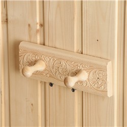 Вешалка для бани и сауны «Русские узоры», 20×2.5×6.5 см, деревянная, настенная, 2 крючка, «Добропаровъ»