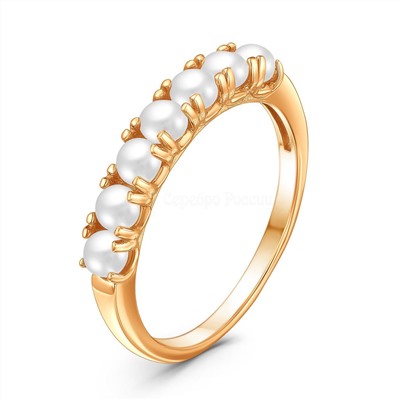 Кольцо из золочёного серебра с культ.жемчугом 925 пробы К-3988зж1005