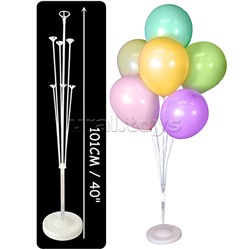 Стойка для шаров Фонтан, 7 насадок, 1 м, Белый/Прозрачный, 1 шт.