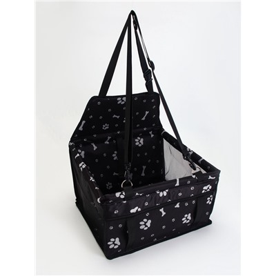 Автокресло для животных 40×30×25 см, чёрное с белыми лапками и косточками