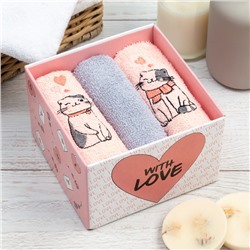 Салфетки махровые «Этель. Котики» 30×30 см - 3 шт., хлопок 100%