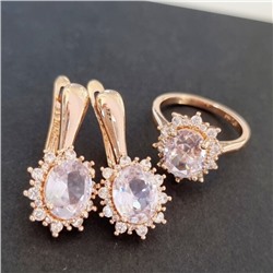 Комплект ювелирная бижутерия коллекция  "Дубай" серьги и кольцо 17 р, покрытие: позолота, вставка: фианиты, цвет: прозрачный, арт.213.999-17