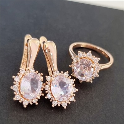 Комплект ювелирная бижутерия коллекция  "Дубай" серьги и кольцо 19 р, покрытие: позолота, вставка: фианиты, цвет: прозрачный, арт.213.999-19