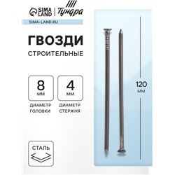 Гвозди ТУНДРА, строительные, ГОСТ 4028-63, без покрытия, 4×120 мм, 5 кг