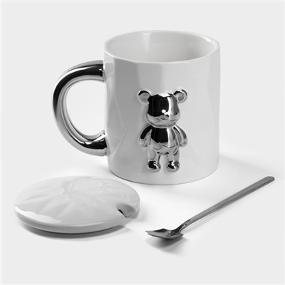 УЦЕНКА Кружка «Стильный мишка » 350 мл 12×8.5×9 см белый с ложкой