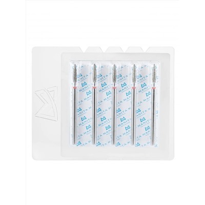 MANITA Фреза алмазная пламя острое удлиненное для аппаратного маникюра 856.104.243.100.023 ФАП-2.3-10М, красная насечка, ø 2,3 мм, 5 шт. 28343