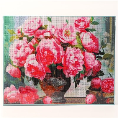 Алмазная вышивка полное заполнение «Пионы», на раме, 40×50 см