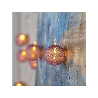 Гирлянда «Нить» 5 м с насадками «Клубки фиолетовые», IP20, прозрачная нить, 20 LED, свечение тёплое белое, 220 В