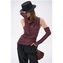 Кожаный топ с рукавами Рикси (бордовый)