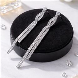 Серьги бижутерия висячие вечерние с камнями, цвет: серебристый и прозрачный, арт.012.073