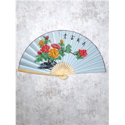 Веер 63 см бамбуковая основа Голубой с Цветами / 622-12 /уп 75/742905