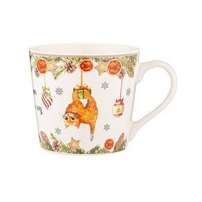 Кружка 400мл ЕЛКА, КОТ И НОВЫЙ ГОД фрф LEFARD