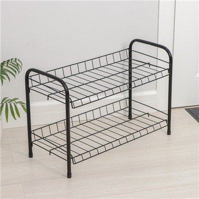 Этажерка для обуви разборная, 2 яруса, 66×28×44 см, чёрная