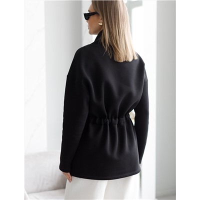 Джемпер с объемным воротом и шнуром на талии из футера-трехнитки