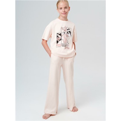 Комплект трикотажный для девочек: фуфайка (футболка), брюки