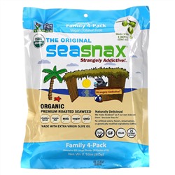 SeaSnax, "Classic" Olive, Roasted Seaweed Snack, Four Pack, 5 sheets (.54 oz) Each