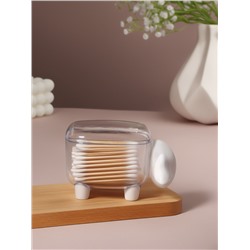 Органайзер для ватных палочек и дисков «Барашек», с крышкой, 12×7.5×8.5 см, прозрачный, белый