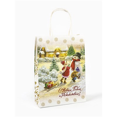 Пакет бумажный подарочный новогодний крафт «Детство» 18×8×25 см