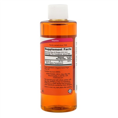 Now Foods, Натуральный жидкий витамин E, 4 ж. унц. (120 мл)