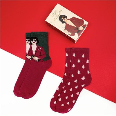 Набор новогодних женских носков KAFTAN «Дама» р. 36-39 (23-25 см), 2 пары