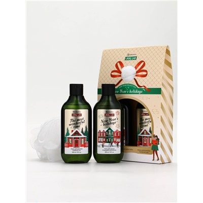 Подарочный набор новогодний: гель для душа, пена для ванны и мочалка, URAL LAB