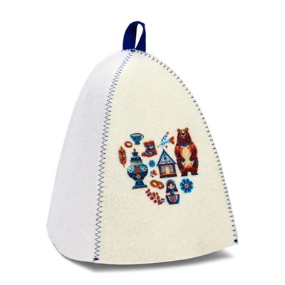 Шапка для бани и сауны «Русские традиции», полиэфир, шерсть, белая