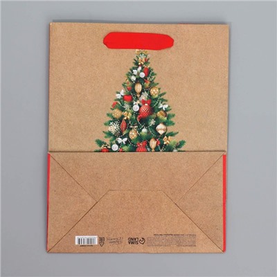 Пакет подарочный новогодний крафтовый «Ёлочка», MS 18×23×10 см