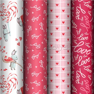 Упаковочная бумага глянц. 70*100см, "Love", 80 г/м2, ассорти, 4 дизайна