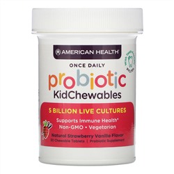 American Health, Probiotic KidChewables, Natural Strawberry Vanilla Flavor, 5 Billion Live Cultures , 30 Chewable Tablets