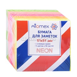 Клейкая бумага для заметок "Attomex" 51x51 мм, 250 листов, офсет 75 г/м², 5 неоновых цветов