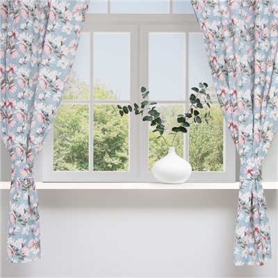 Комплект штор для кухни с подхватами «Доляна. Магнолия», 150×180 см - 2 шт., 50% хлопок, 50% п/э