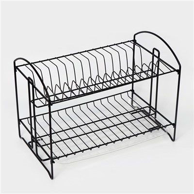 Сушилка для посуды с поддоном 2-х ярусная, разборная, 39.5×24×29.5 см, чёрная