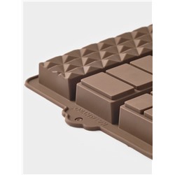 Форма для дубайского шоколада Доляна «Квадраты, полосы, пирамиды», 6 плиток, 27.5×17×2 см, силикон, коричневая