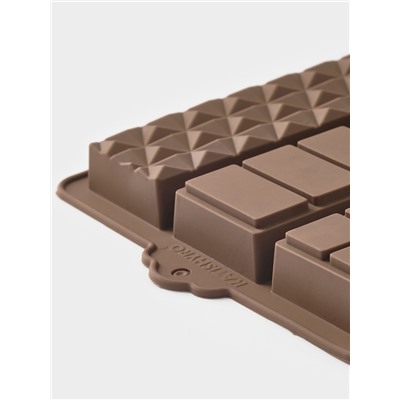 Форма для дубайского шоколада Доляна «Квадраты, полосы, пирамиды», 6 плиток, 27.5×17×2 см, силикон, коричневая