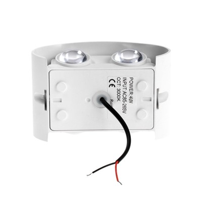 Светильник фасадный «Полусфера», 4 Вт, 3000К, 2 луча, IP65, 220 В, пластиковый корпус, белый, свечение тёплое белое