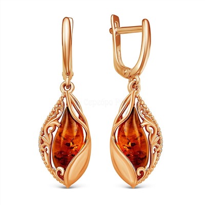 Серьги из золочёного серебра с пресс. нат.янтарём 925 пробы СП52з640