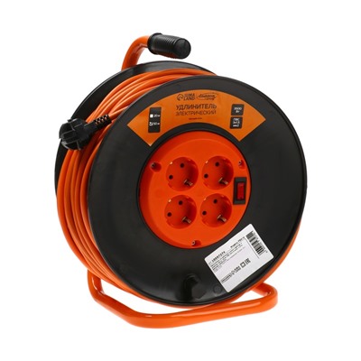 Удлинитель на катушке Luazon Lighting ЕСО, 4 розетки, 50 м, 16 А, ПВС 3×1.5 мм2, с з/к, IP 20, термовыключатель