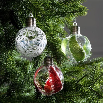 Набор ёлочных шаров «Шары с блёстками», 3 шт., от батареек, свечение белое
