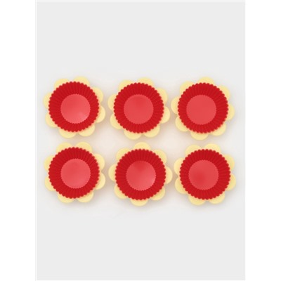 Формы для выпечки кексов Доляна «Риб. Ромашка», силикон, 9×3 см, набор 12 шт., жёлтые, красные