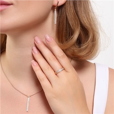 Комплект ювелирная бижутерия коллекция  "Дубай" серьги, кулон и кольцо 19 р, покрытие: позолота, вставка: фианиты, цвет: прозрачный, арт.215.408-19