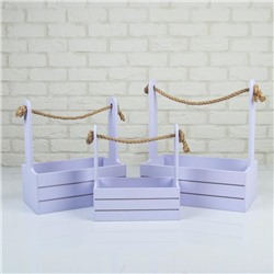 Подарочный ящик «Аром», деревянный, ручка - канат, лавандовый, набор 3 шт.