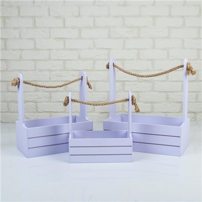 Подарочный ящик «Аром», деревянный, ручка - канат, лавандовый, набор 3 шт.