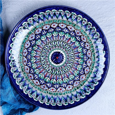 Ляган узбекский Риштанская Керамика «Узоры», d=28 см, синий